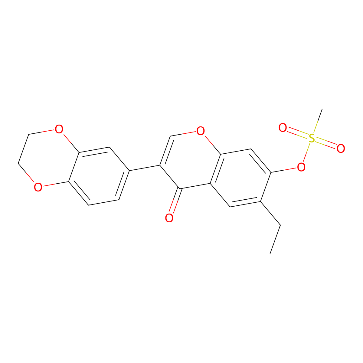 3-(2,3-dihydrobenzo[b][1,4]dioxin-6-yl)-6-ethyl-4-oxo-4H-chromen-7-yl methanesulfonate molecular structure, CAS 610760-48-0