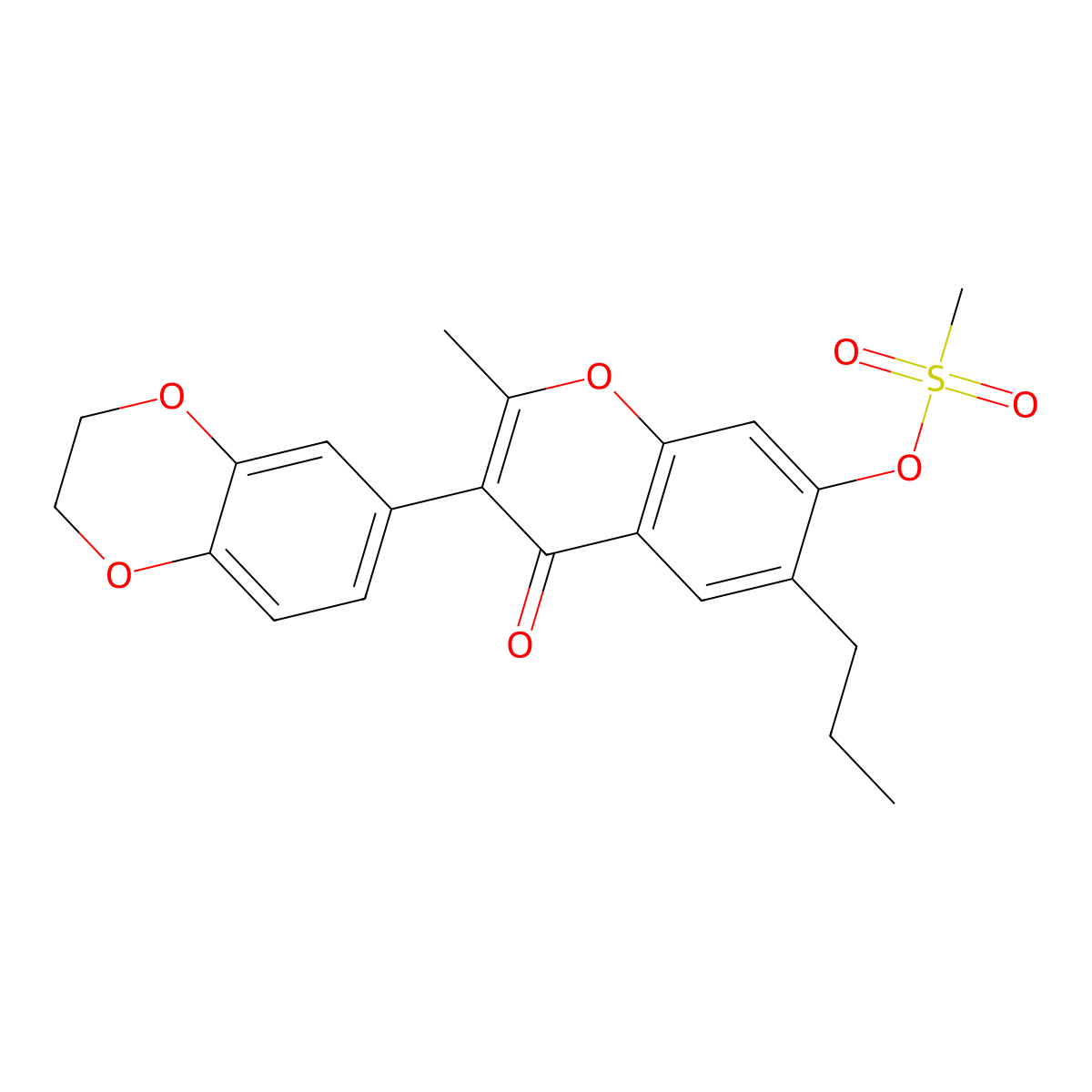 3-(2,3-dihydrobenzo[b][1,4]dioxin-6-yl)-2-methyl-4-oxo-6-propyl-4H-chromen-7-yl methanesulfonate molecular structure, CAS 610760-49-1