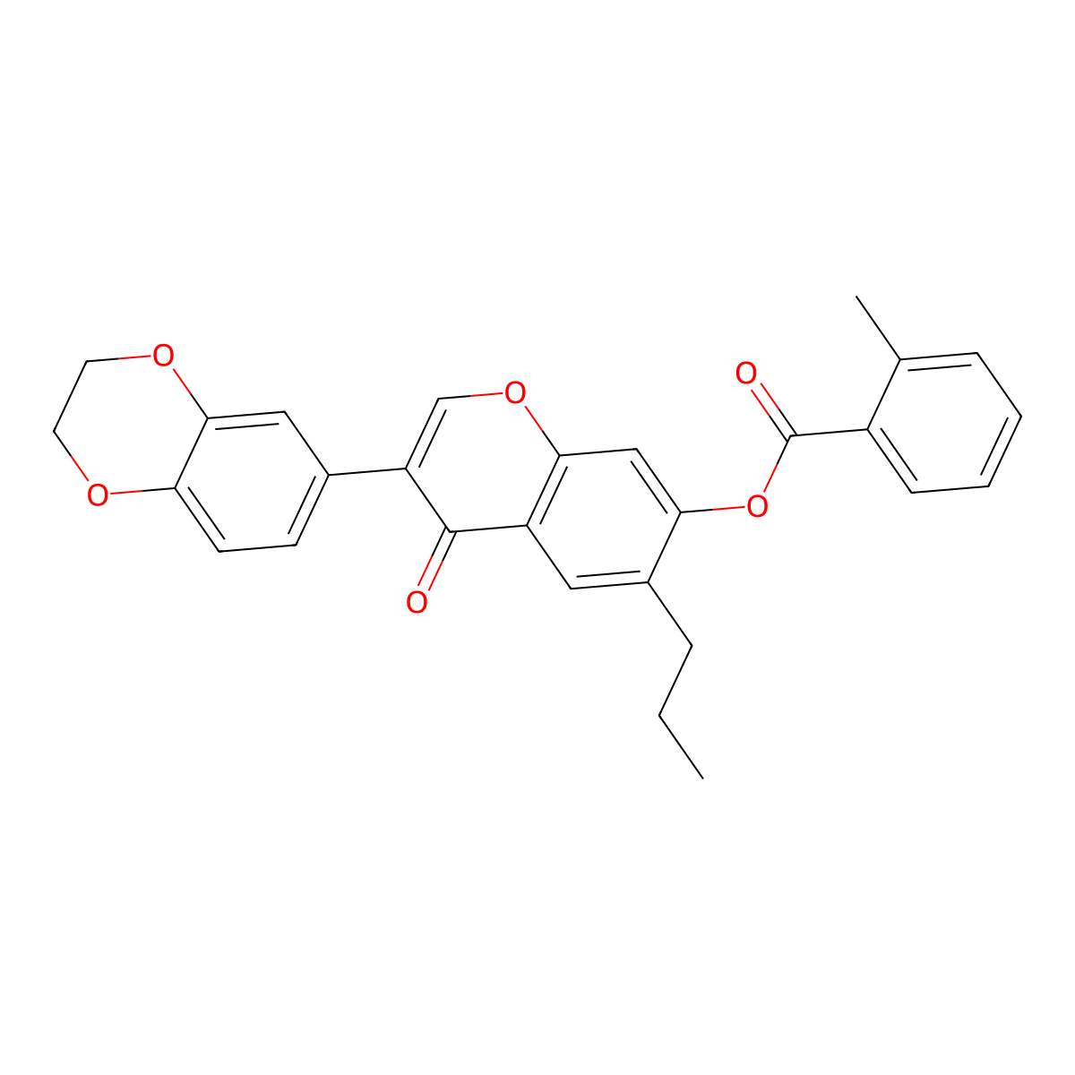 3-(2,3-dihydro-1,4-benzodioxin-6-yl)-4-oxo-6-propyl-4H-chromen-7-yl 2-methylbenzoate molecular structure, CAS 610760-53-7