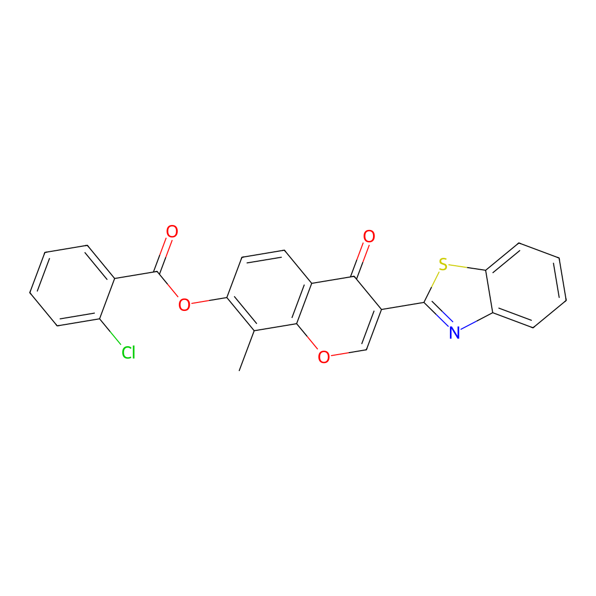 3-(benzo[d]thiazol-2-yl)-8-methyl-4-oxo-4H-chromen-7-yl 2-chlorobenzoate molecular structure, CAS 610760-66-2