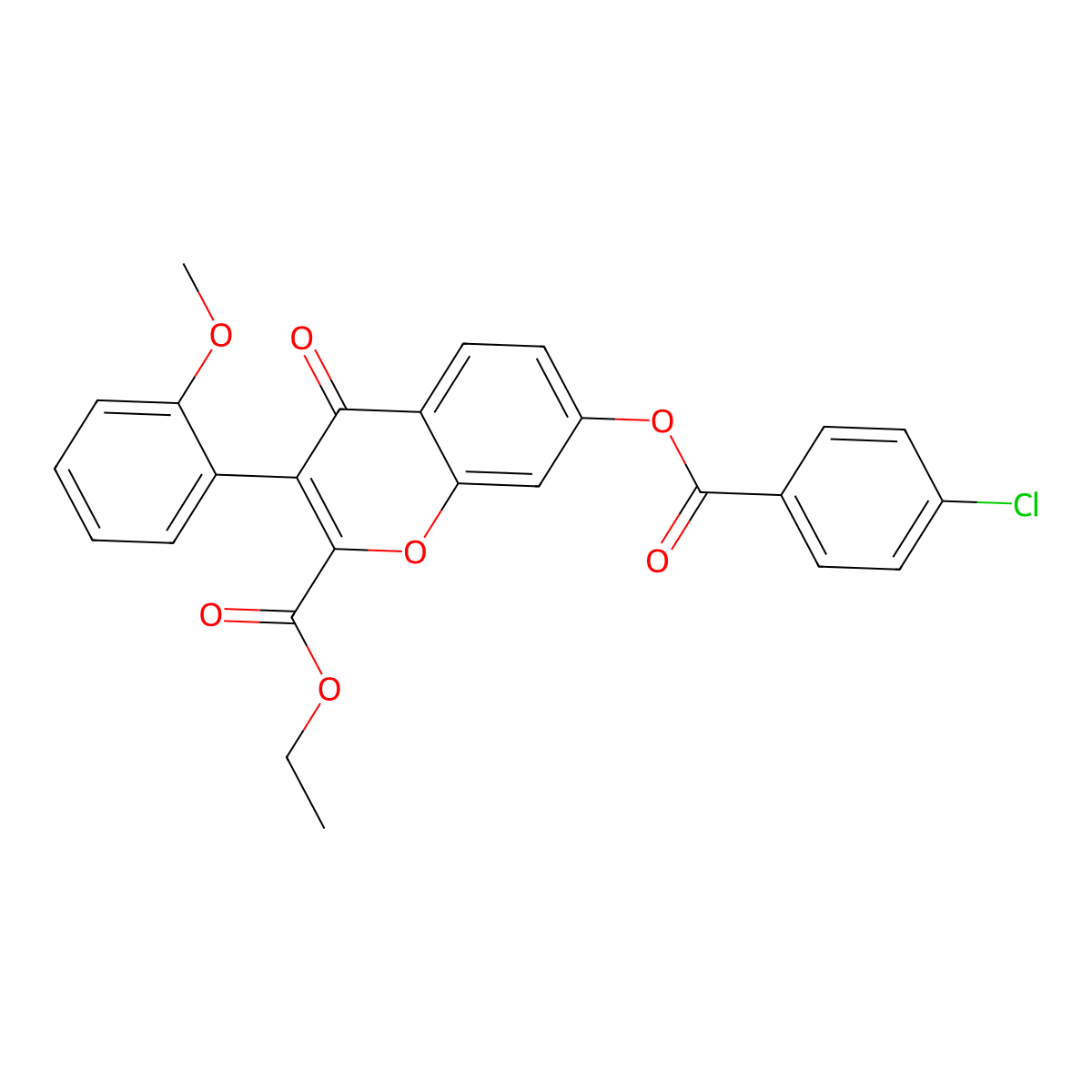 Ethyl 7-(4-chlorobenzoyl)oxy-3-(2-methoxyphenyl)-4-oxochromene-2-carboxylate molecular structure, CAS 610760-67-3