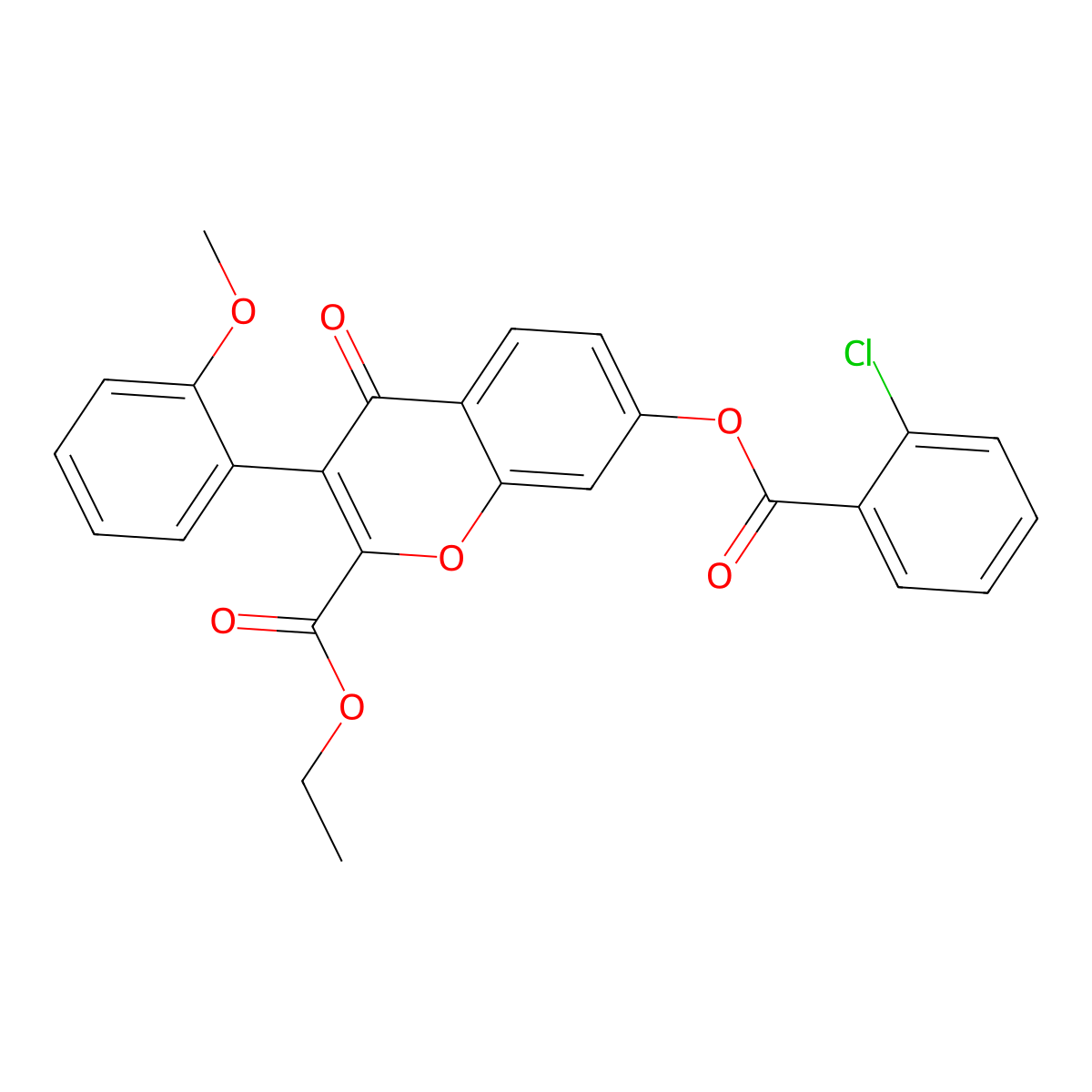 Ethyl 7-(2-chlorobenzoyl)oxy-3-(2-methoxyphenyl)-4-oxochromene-2-carboxylate molecular structure, CAS 610760-73-1