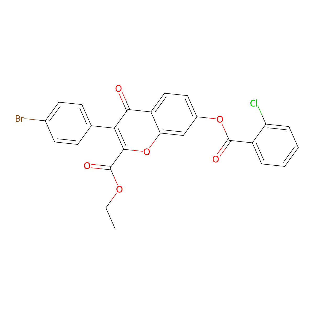 Ethyl 3-(4-bromophenyl)-7-(2-chlorobenzoyl)oxy-4-oxochromene-2-carboxylate molecular structure, CAS 610760-75-3