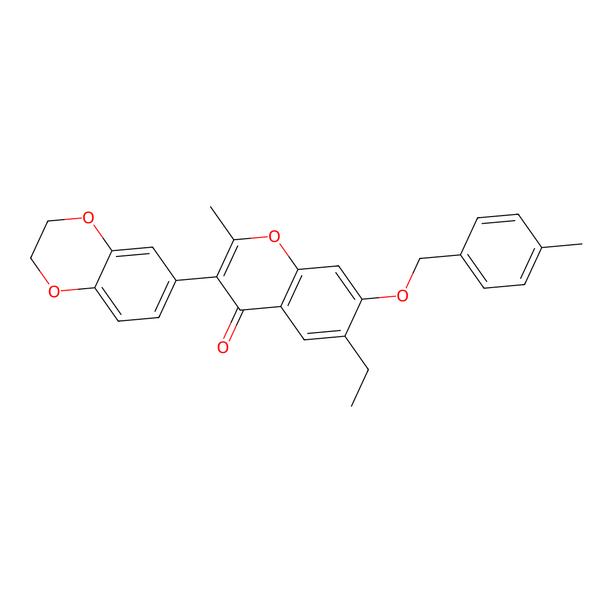 3-(2,3-dihydro-1,4-benzodioxin-6-yl)-6-ethyl-2-methyl-7-[(4-methylbenzyl)oxy]-4H-chromen-4-one molecular structure, CAS 610761-27-8