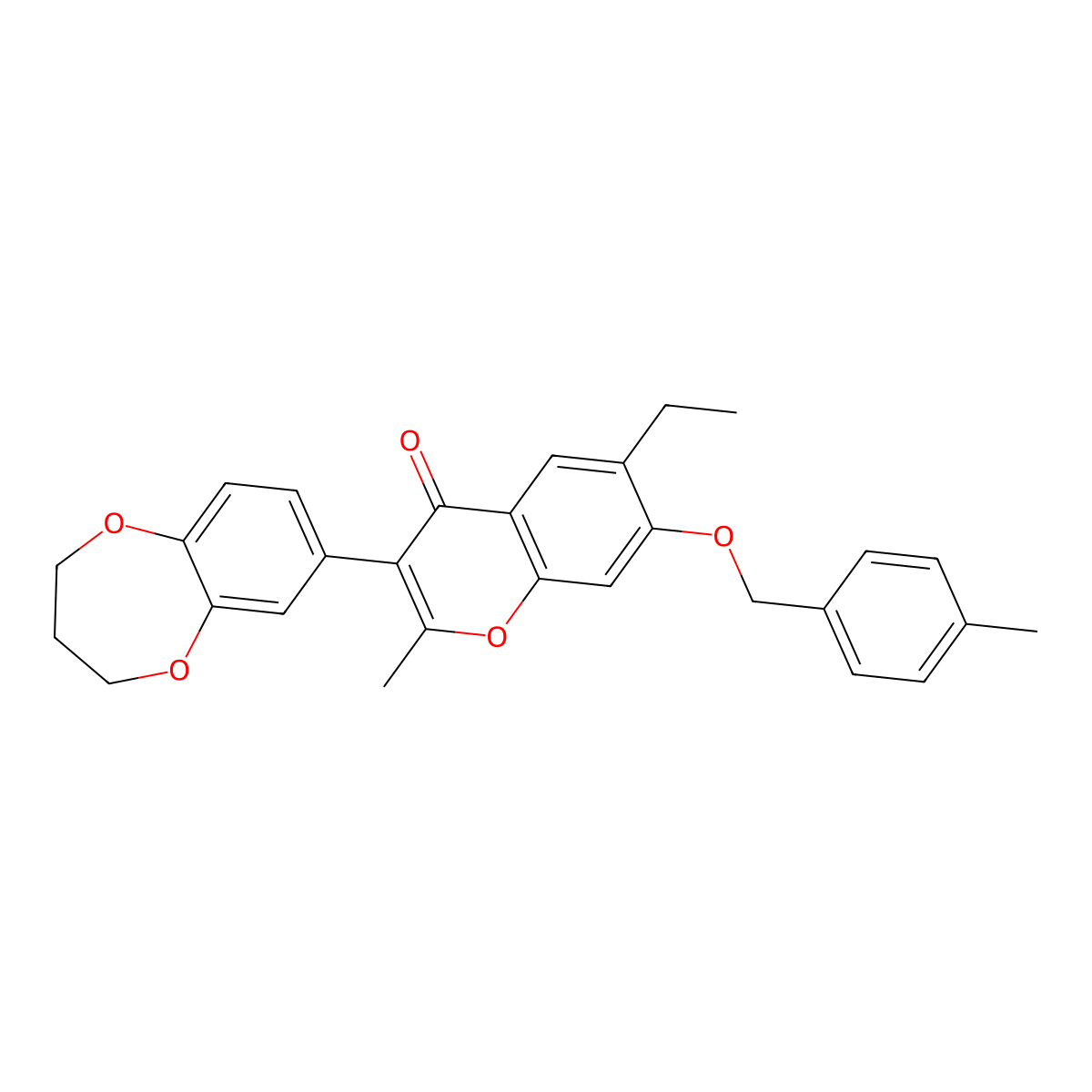3-(3,4-dihydro-2H-1,5-benzodioxepin-7-yl)-6-ethyl-2-methyl-7-[(4-methylbenzyl)oxy]-4H-chromen-4-one molecular structure, CAS 610761-30-3