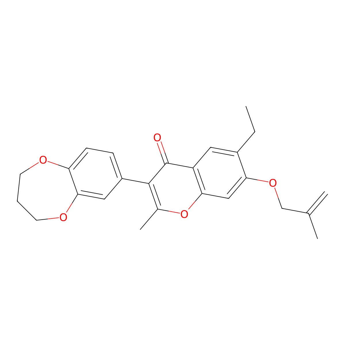3-(3,4-dihydro-2H-1,5-benzodioxepin-7-yl)-6-ethyl-2-methyl-7-(2-methylprop-2-enoxy)chromen-4-one molecular structure, CAS 610762-35-1