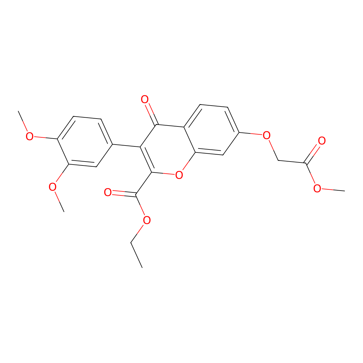 ethyl 3-(3,4-dimethoxyphenyl)-7-(2-methoxy-2-oxoethoxy)-4-oxo-4H-chromene-2-carboxylate molecular structure, CAS 610762-46-4