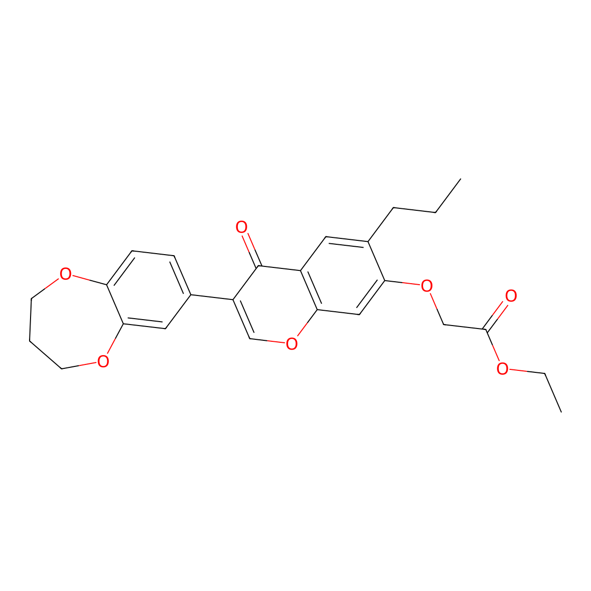 ethyl 2-[3-(3,4-dihydro-2H-1,5-benzodioxepin-7-yl)-4-oxo-6-propylchromen-7-yl]oxyacetate molecular structure, CAS 610762-64-6