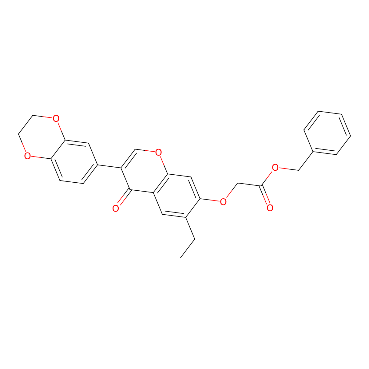Benzyl 2-[3-(2,3-dihydro-1,4-benzodioxin-6-yl)-6-ethyl-4-oxochromen-7-yl]oxyacetate molecular structure, CAS 610762-94-2