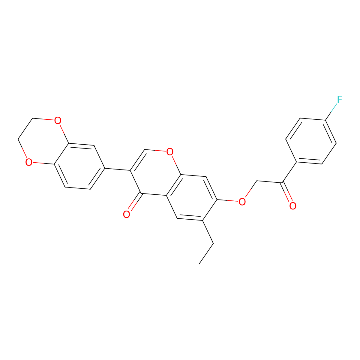 3-(2,3-dihydrobenzo[b][1,4]dioxin-6-yl)-6-ethyl-7-(2-(4-fluorophenyl)-2-oxoethoxy)-4H-chromen-4-one molecular structure, CAS 610763-50-3