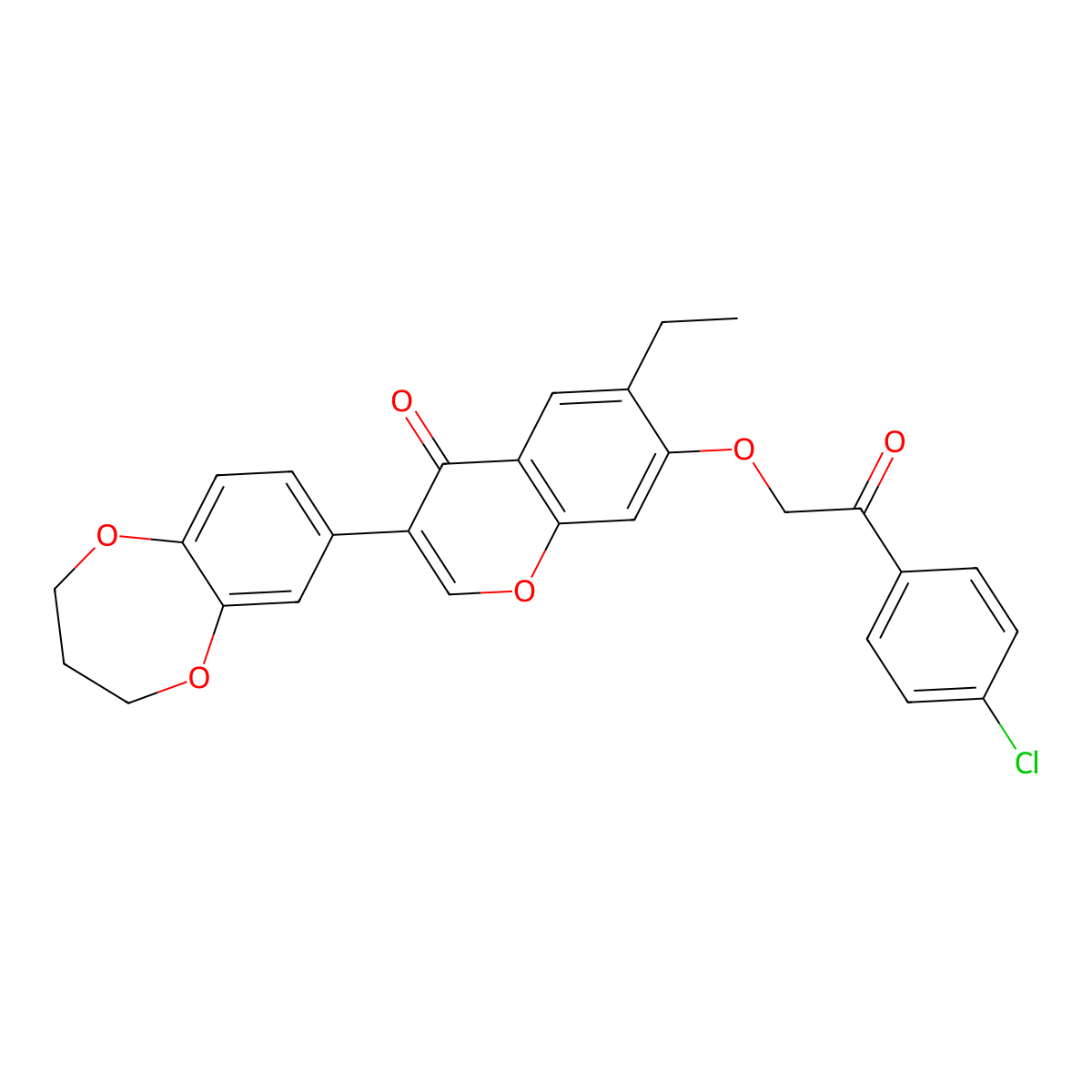 7-[2-(4-chlorophenyl)-2-oxoethoxy]-3-(3,4-dihydro-2H-1,5-benzodioxepin-7-yl)-6-ethylchromen-4-one molecular structure, CAS 610763-83-2