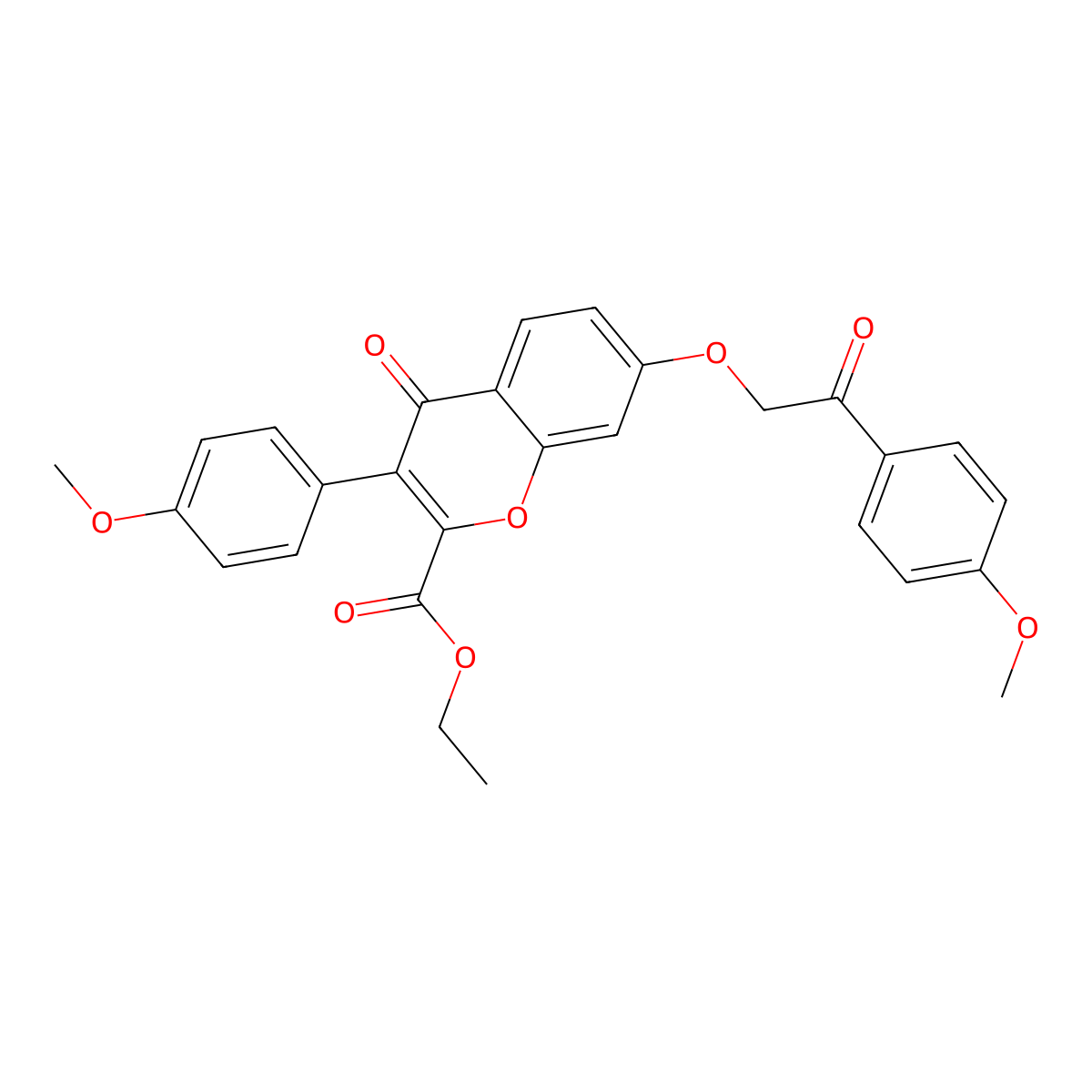 Ethyl 3-(4-methoxyphenyl)-7-[2-(4-methoxyphenyl)-2-oxoethoxy]-4-oxochromene-2-carboxylate molecular structure, CAS 610764-01-7
