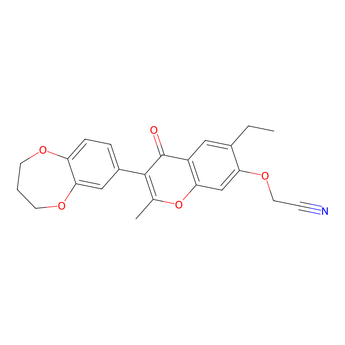 {[3-(3,4-dihydro-2H-1,5-benzodioxepin-7-yl)-6-ethyl-2-methyl-4-oxo-4H-chromen-7-yl]oxy}acetonitrile molecular structure, CAS 610764-26-6