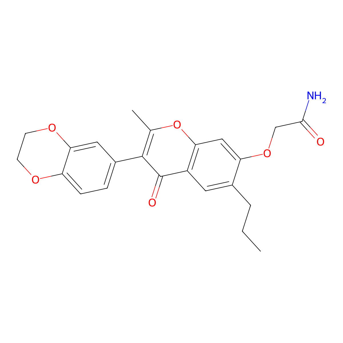 2-((3-(2,3-dihydrobenzo[b][1,4]dioxin-6-yl)-2-methyl-4-oxo-6-propyl-4H-chromen-7-yl)oxy)acetamide molecular structure, CAS 610764-43-7