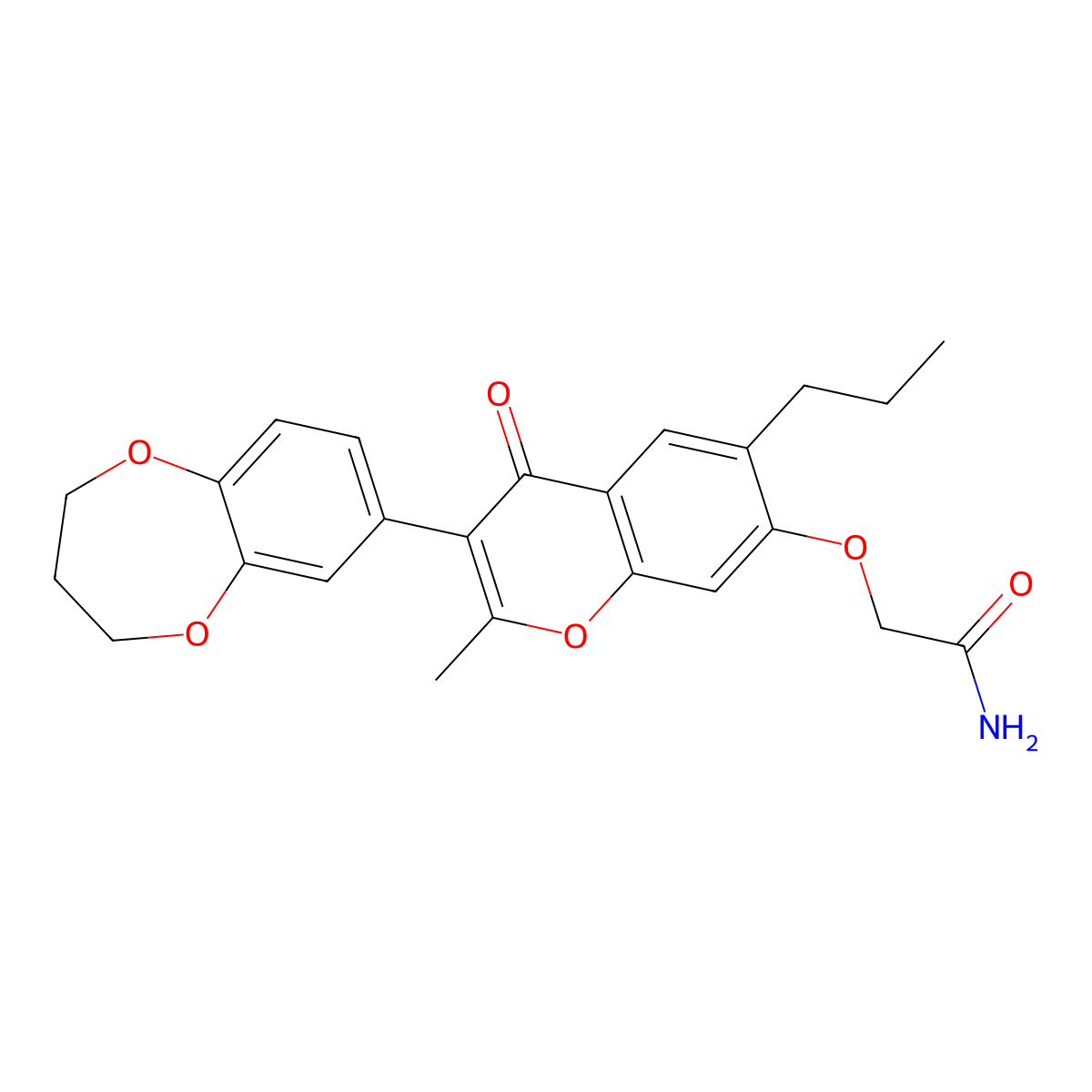 2-((3-(3,4-dihydro-2H-benzo[b][1,4]dioxepin-7-yl)-2-methyl-4-oxo-6-propyl-4H-chromen-7-yl)oxy)acetamide molecular structure, CAS 610764-47-1