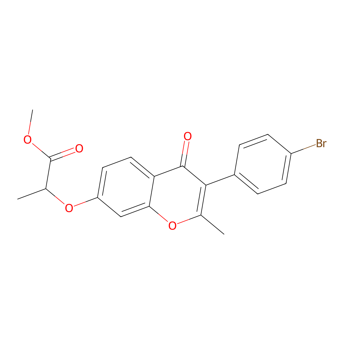 methyl 2-((3-(4-bromophenyl)-2-methyl-4-oxo-4H-chromen-7-yl)oxy)propanoate molecular structure, CAS 610764-49-3