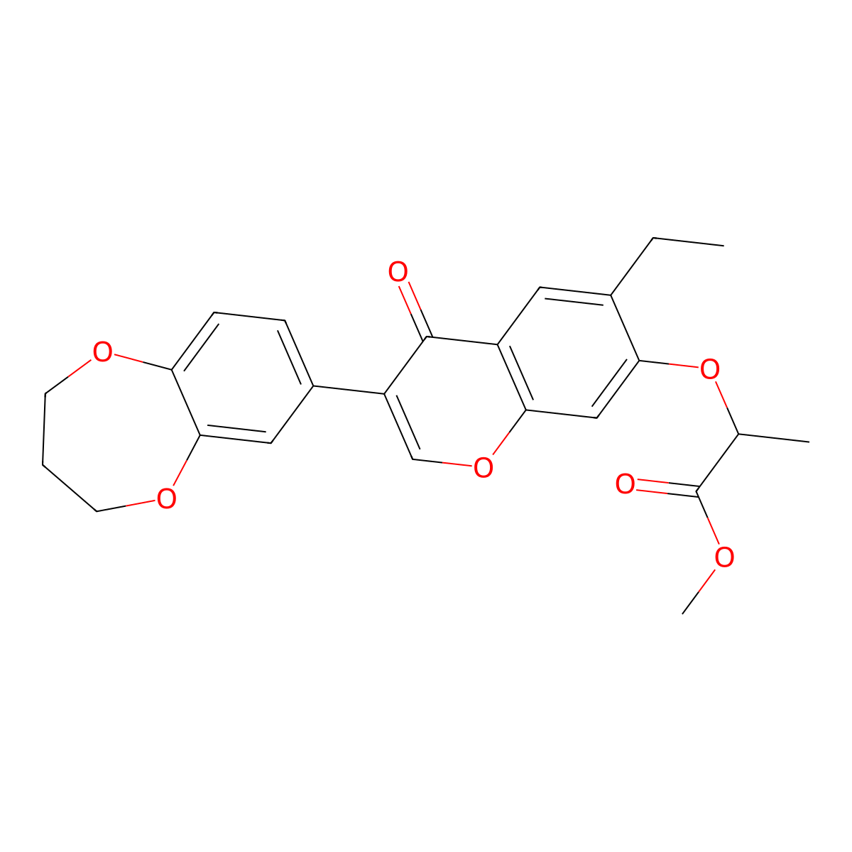 methyl 2-{[3-(3,4-dihydro-2H-1,5-benzodioxepin-7-yl)-6-ethyl-4-oxo-4H-chromen-7-yl]oxy}propanoate molecular structure, CAS 610764-58-4