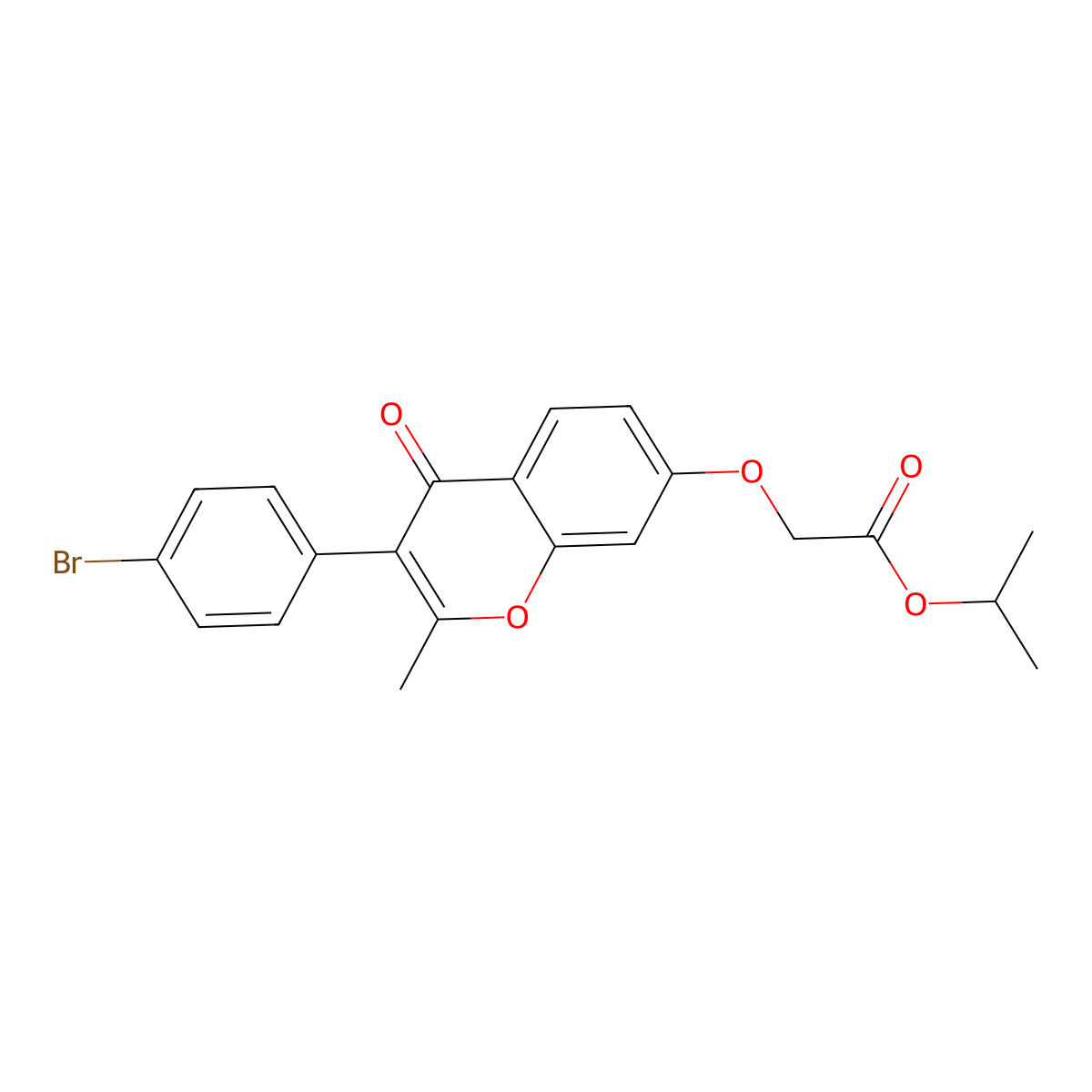Methylethyl 2-[3-(4-bromophenyl)-2-methyl-4-oxochromen-7-yloxy]acetate molecular structure, CAS 610764-90-4