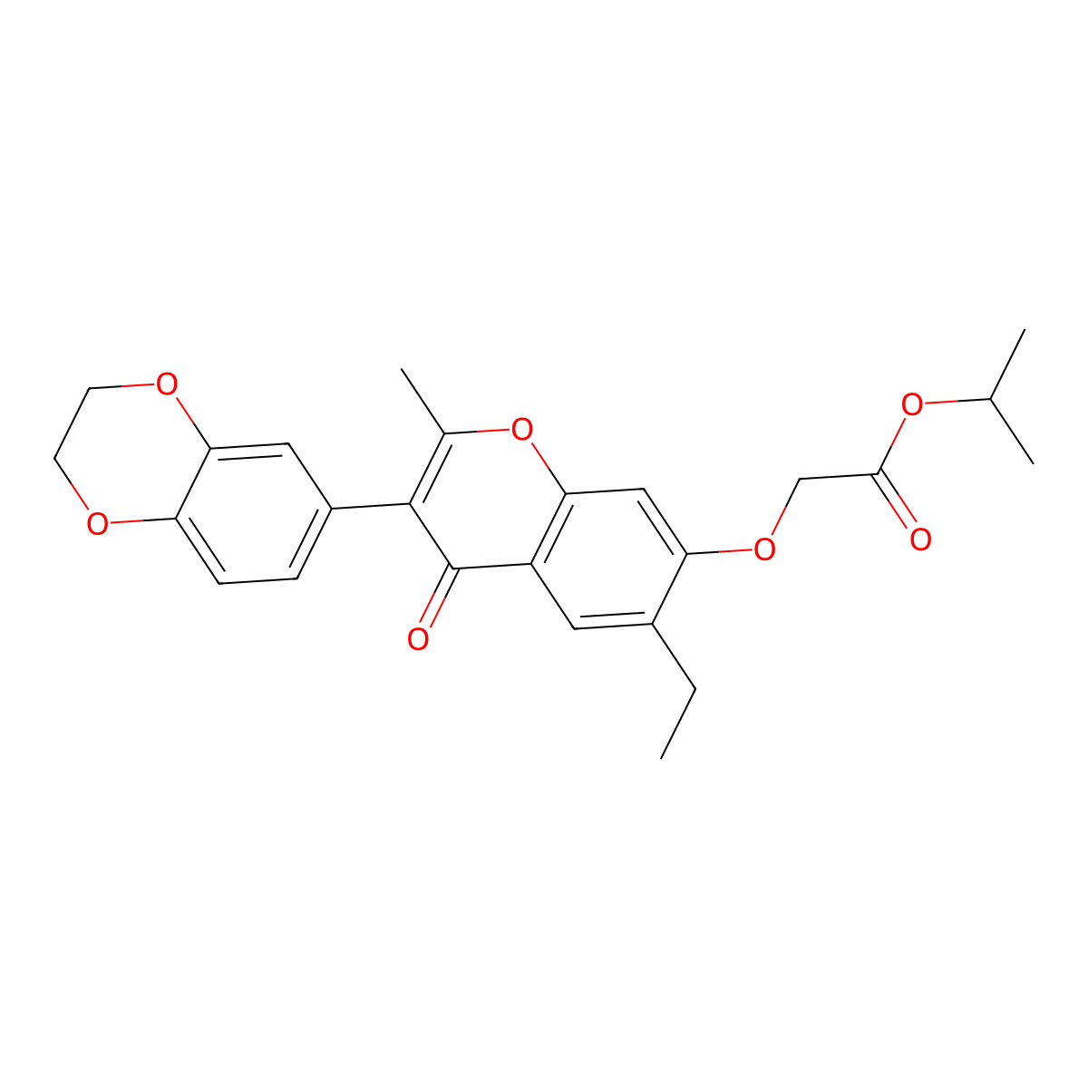 isopropyl 2-((3-(2,3-dihydrobenzo[b][1,4]dioxin-6-yl)-6-ethyl-2-methyl-4-oxo-4H-chromen-7-yl)oxy)acetate molecular structure, CAS 610765-01-0