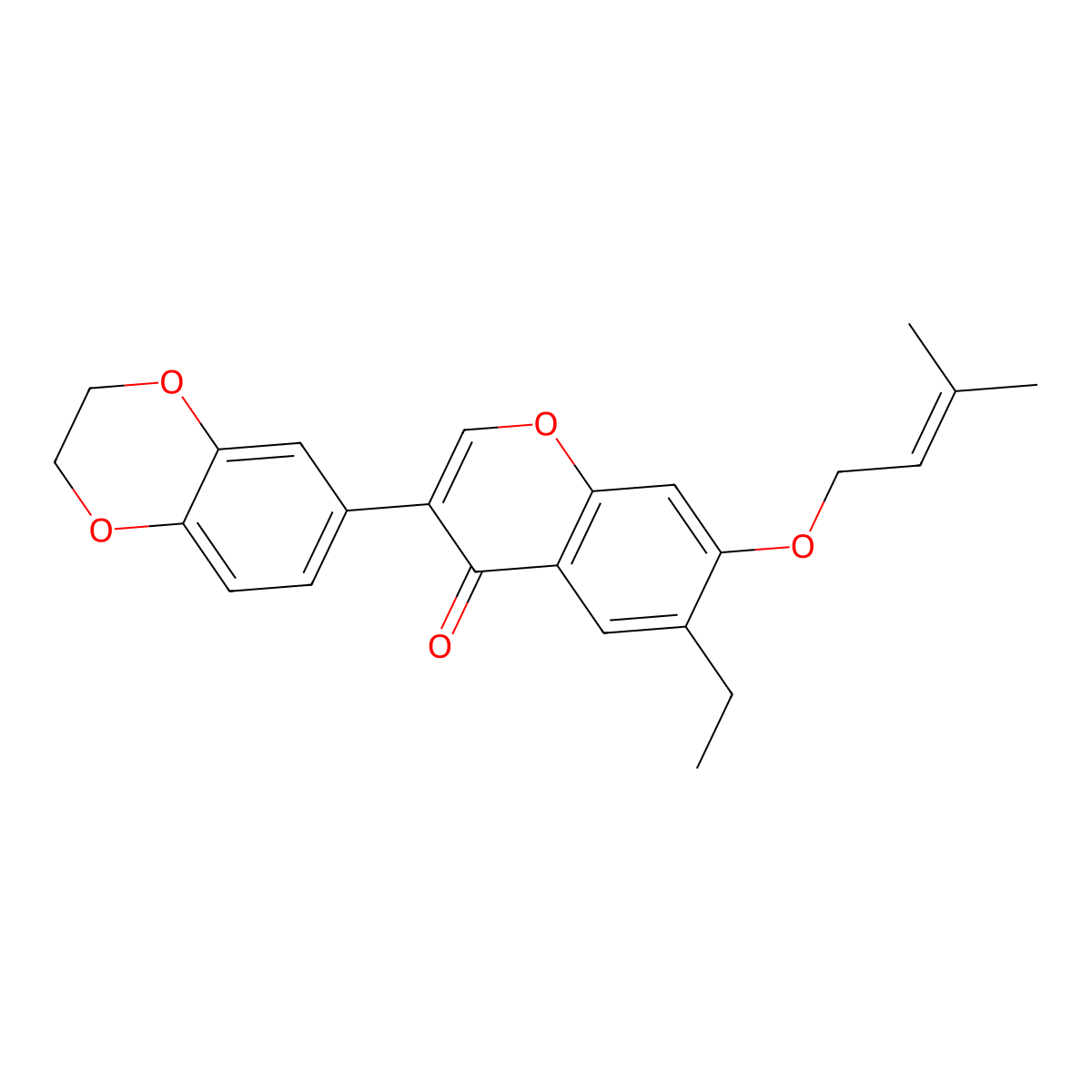 3-(2,3-dihydrobenzo[b][1,4]dioxin-6-yl)-6-ethyl-7-((3-methylbut-2-en-1-yl)oxy)-4H-chromen-4-one molecular structure, CAS 610765-15-6