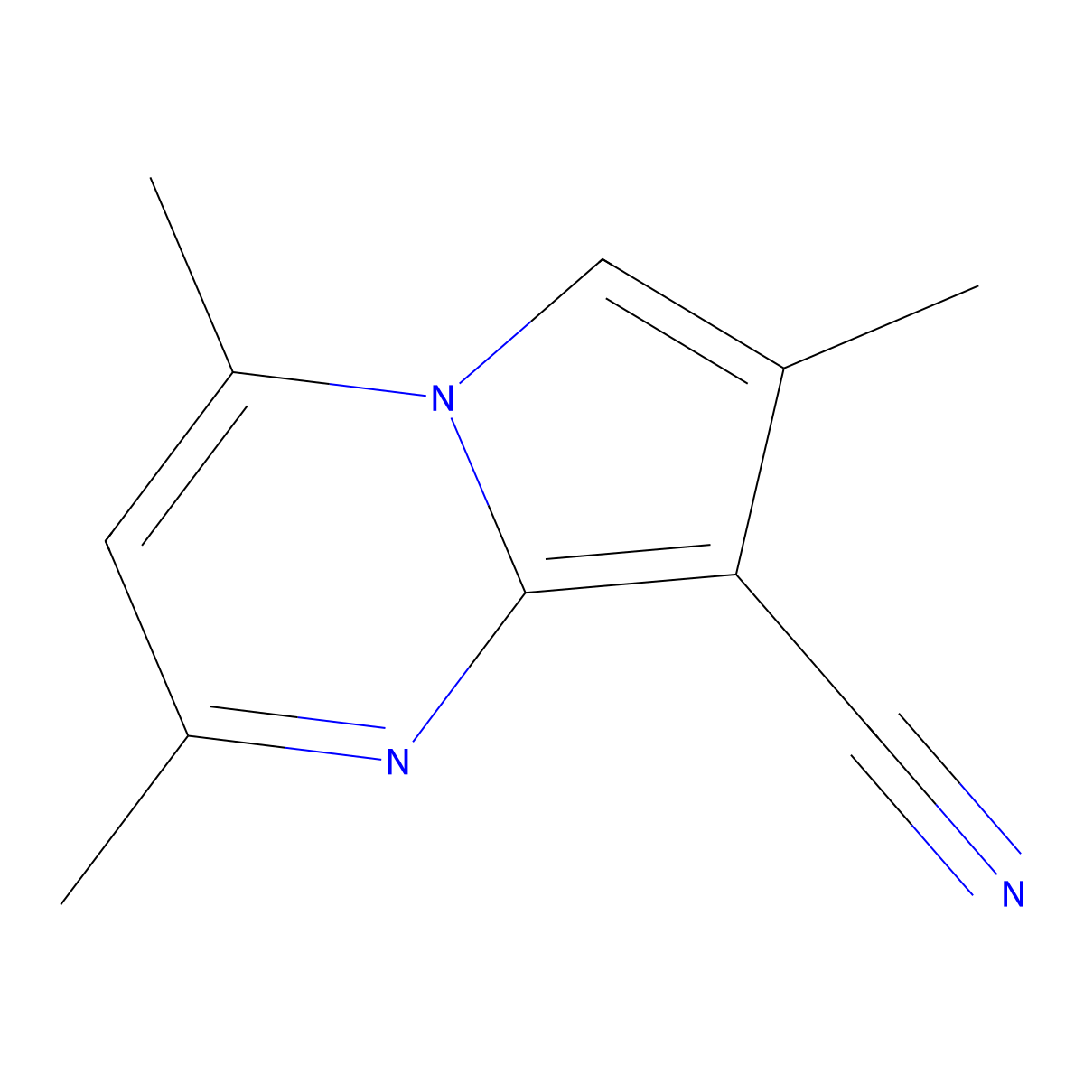 Pyrrolo[1,2-a]pyrimidine-8-carbonitrile, 2,4,7-trimethyl- molecular structure, CAS 61078-95-3