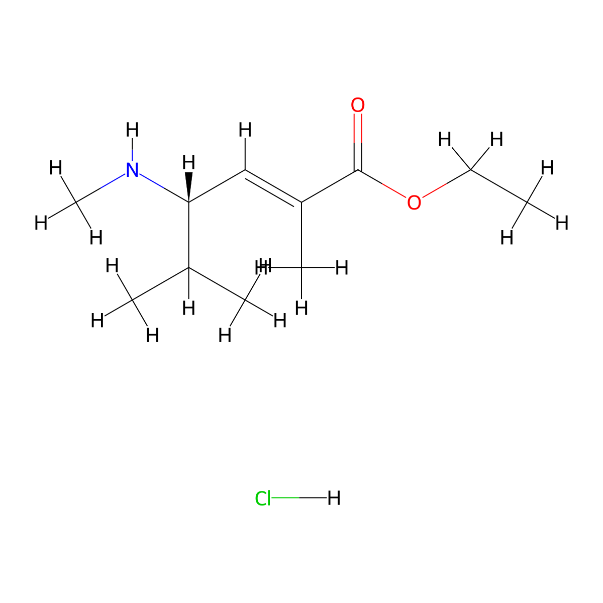 2-Hexenoic acid, 2,5-dimethyl-4-(methylamino)-, ethyl ester, hydrochloride, (2E,4S)- molecular structure, CAS 610786-69-1