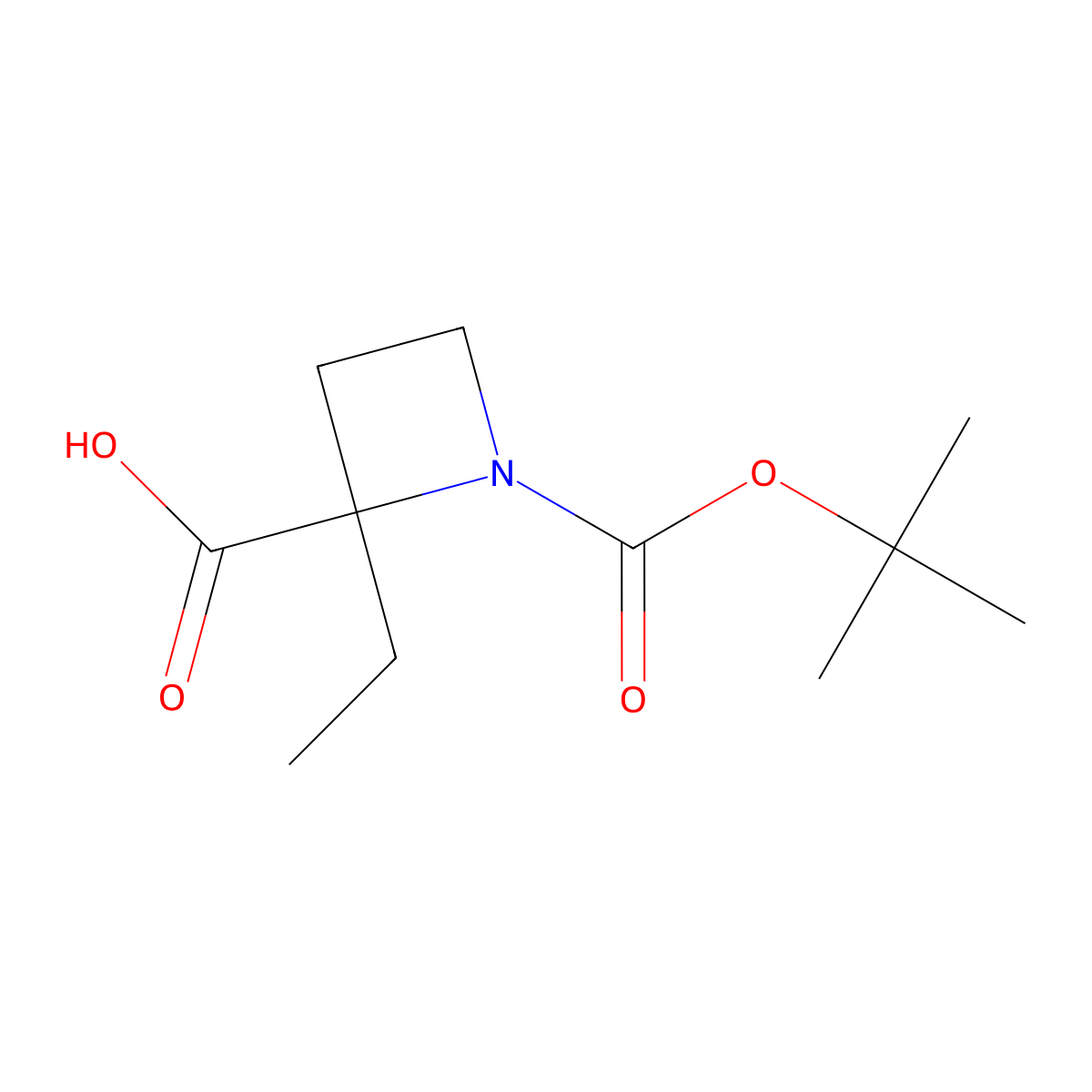 1-(Tert-butoxycarbonyl)-2-ethylazetidine-2-carboxylic acid molecular structure, CAS 610791-07-6