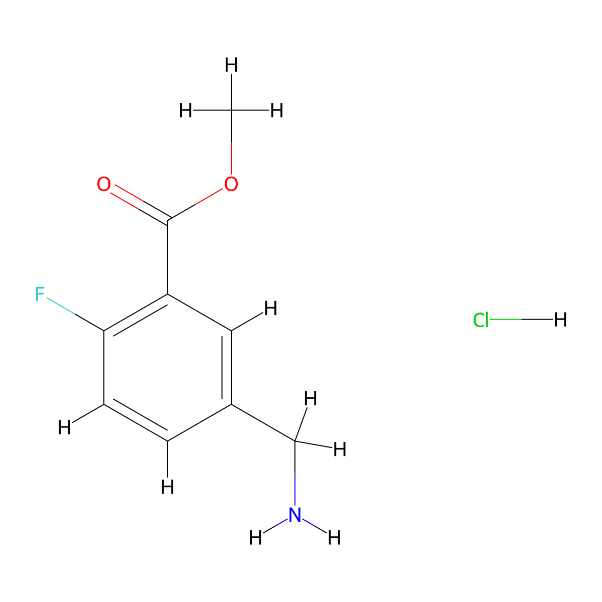 Methyl 5-(aminomethyl)-2-fluorobenzoate hydrochloride molecular structure, CAS 610799-44-5