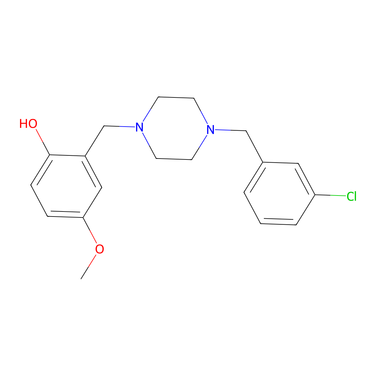 2-[[4-[(3-Chlorophenyl)methyl]piperazin-1-yl]methyl]-4-methoxyphenol molecular structure, CAS 6108-09-4