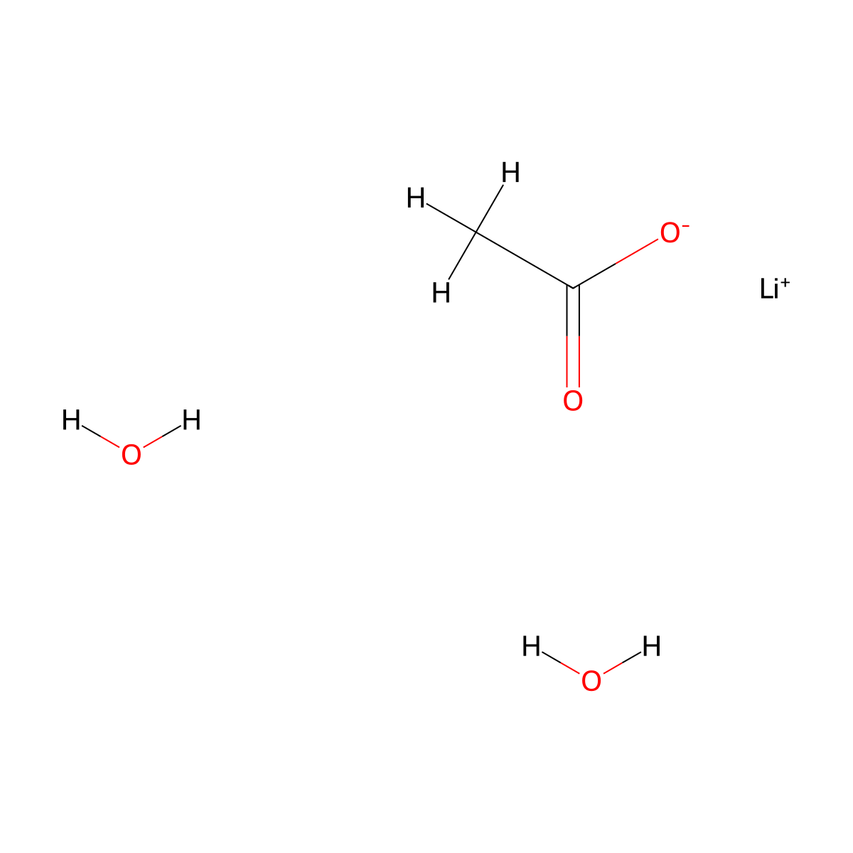 Lithium acetate dihydrate molecular structure, CAS 6108-17-4