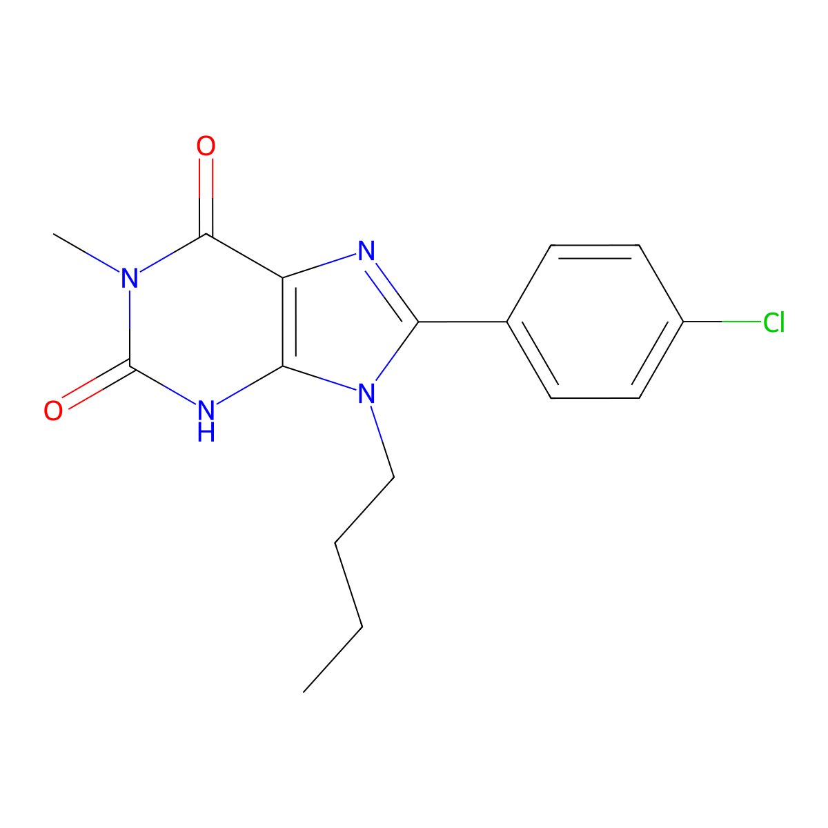 9-butyl-8-(4-chlorophenyl)-1-methyl-3H-purine-2,6-dione molecular structure, CAS 61080-42-0