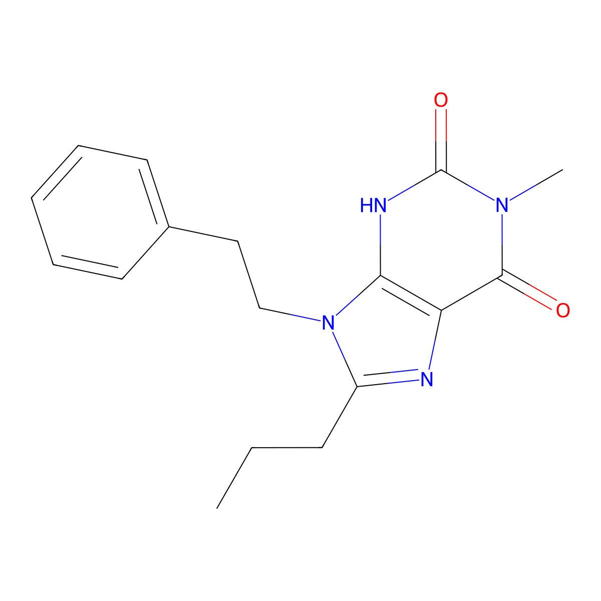 1-methyl-9-(2-phenylethyl)-8-propyl-3,9-dihydro-1H-purine-2,6-dione molecular structure, CAS 61080-55-5