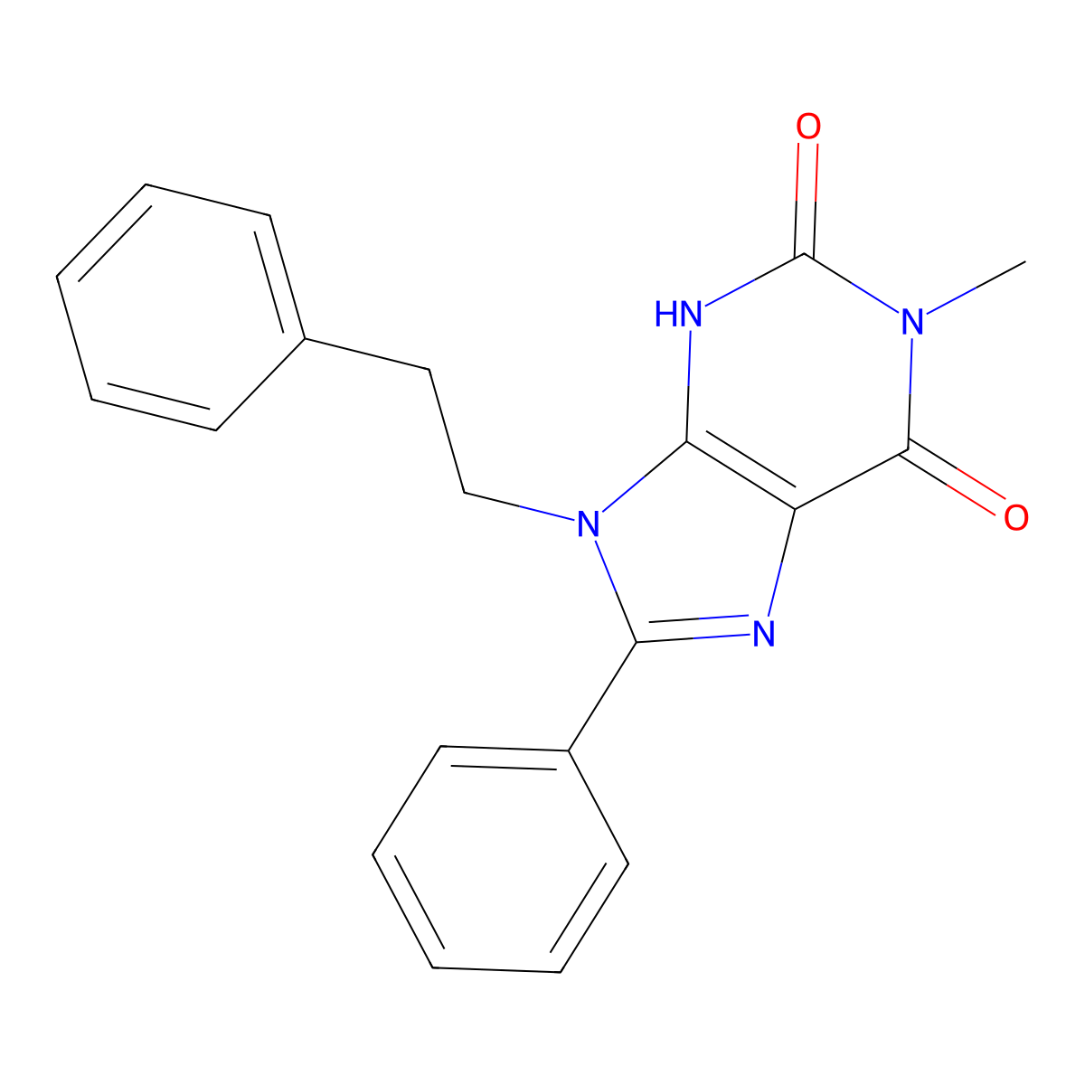 1-methyl-8-phenyl-9-(2-phenylethyl)-3,9-dihydro-1H-purine-2,6-dione molecular structure, CAS 61080-56-6