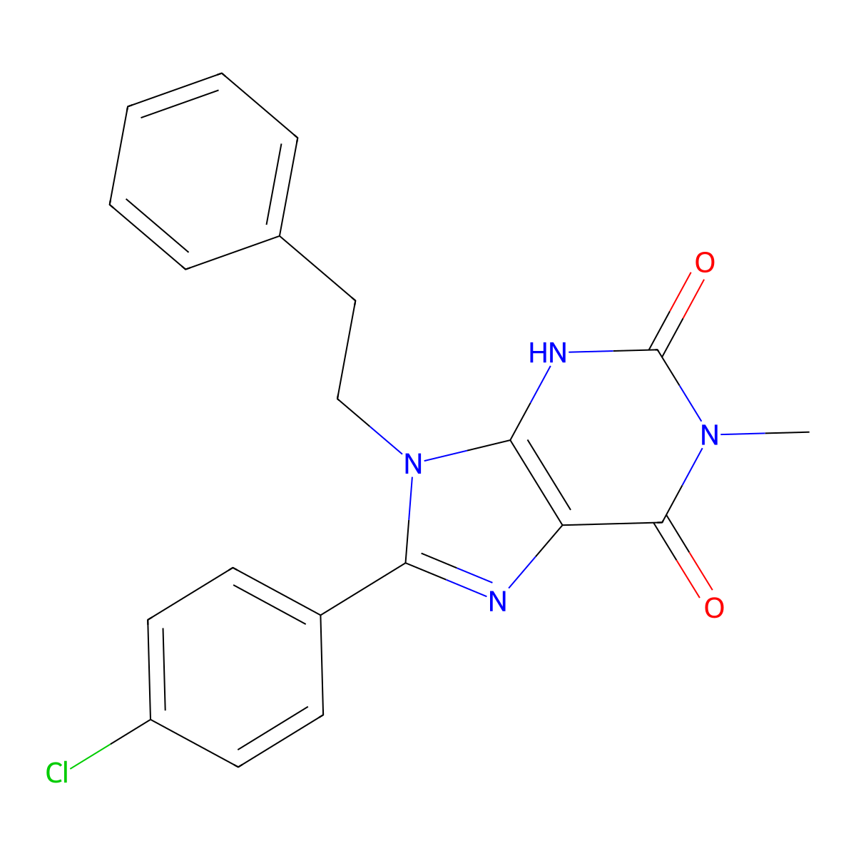 8-(4-chlorophenyl)-1-methyl-9-(2-phenylethyl)-3,9-dihydro-1H-purine-2,6-dione molecular structure, CAS 61080-57-7
