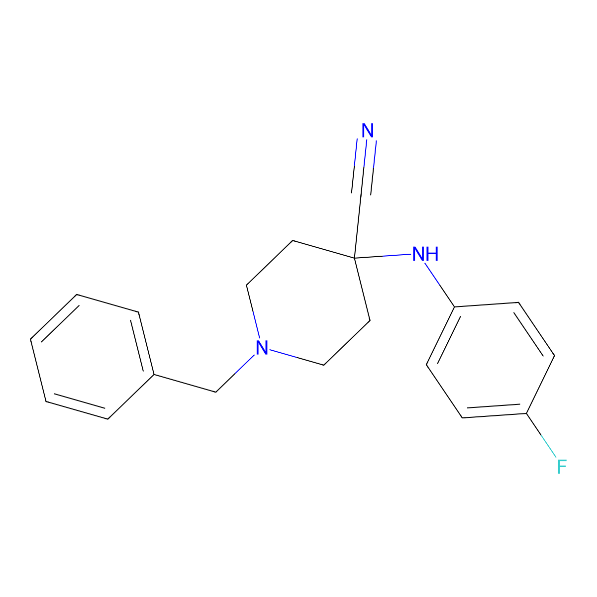 1-Benzyl-4-((4-fluorophenyl)amino)piperidine-4-carbonitrile molecular structure, CAS 61085-37-8