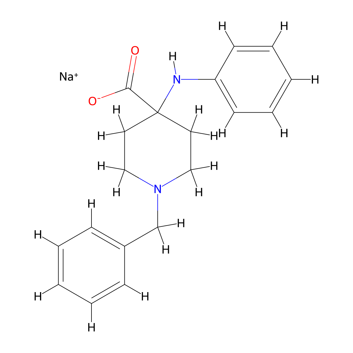 Sodium 1-benzyl-4-(phenylamino)piperidine-4-carboxylate molecular structure, CAS 61085-47-0
