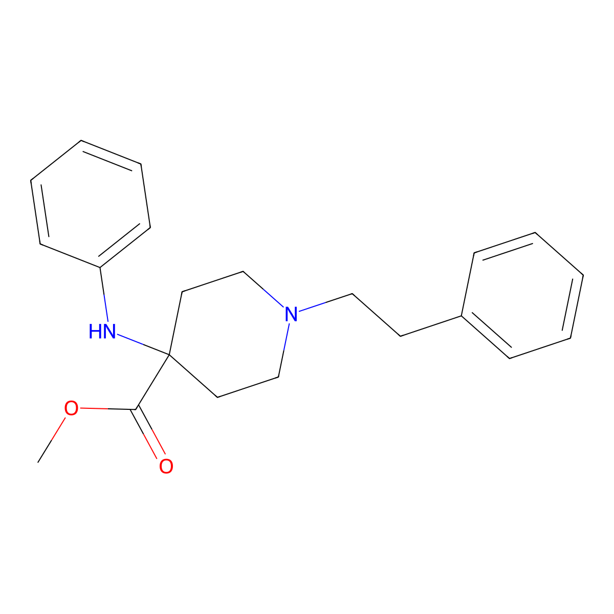 Methyl 4-(phenylamino)-1-(2-phenylethyl)-4-piperidinecarboxylate molecular structure, CAS 61085-55-0