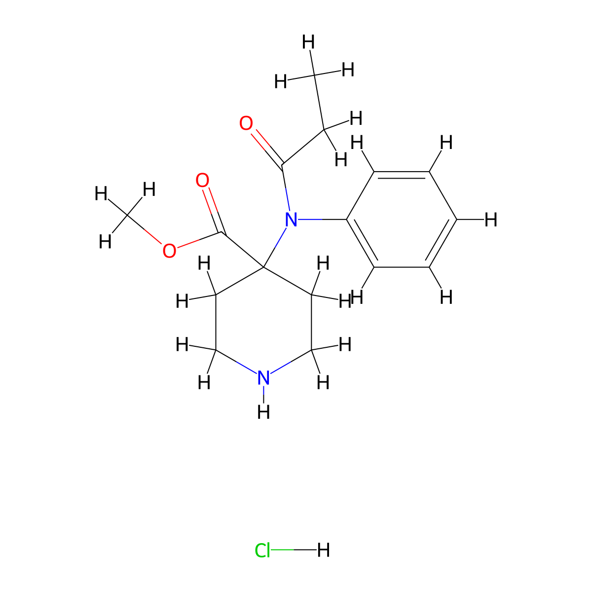 Methyl 4-(phenylpropanylamino)piperidine-4-carboxylate hydrochloride molecular structure, CAS 61085-87-8
