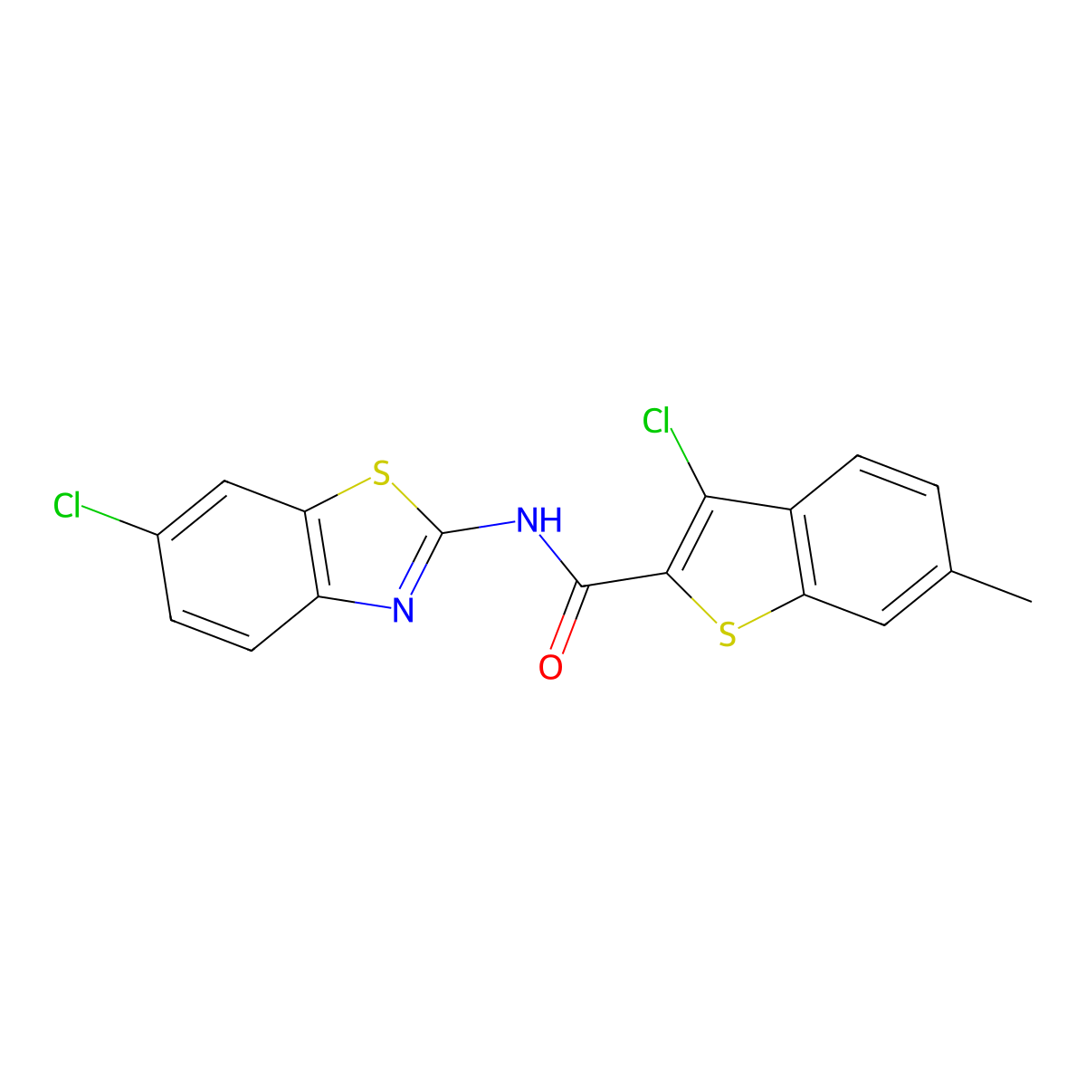 3-chloro-N-(6-chloro-1,3-benzothiazol-2-yl)-6-methyl-1-benzothiophene-2-carboxamide molecular structure, CAS 6109-62-2