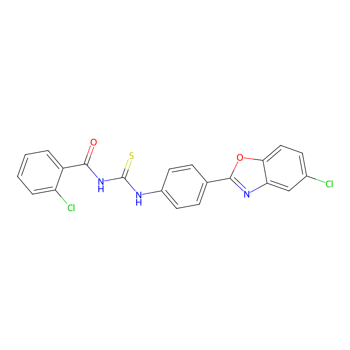 2-chloro-N-{[4-(5-chloro-1,3-benzoxazol-2-yl)phenyl]carbamothioyl}benzamide molecular structure, CAS 6109-82-6