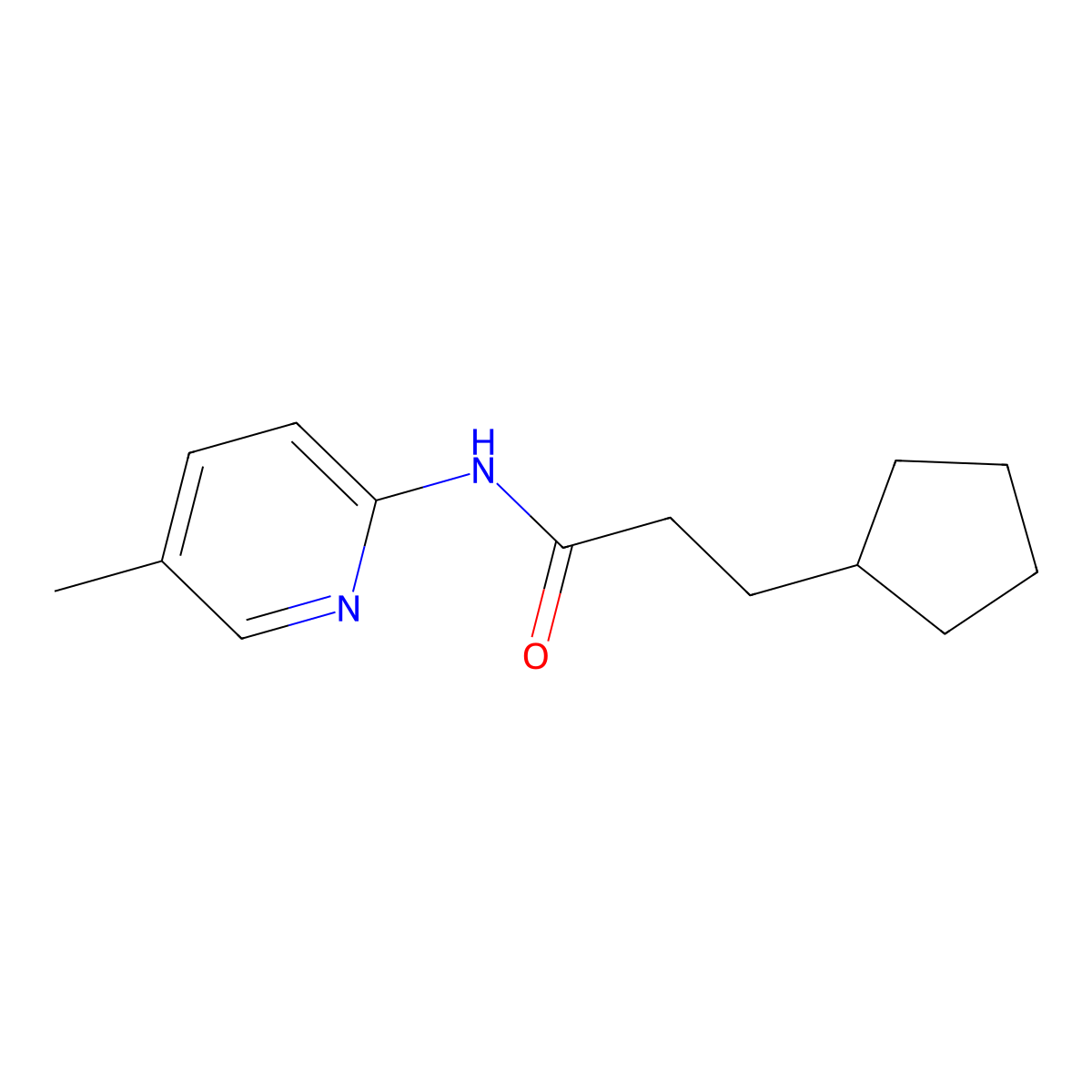 3-cyclopentyl-N-(5-methylpyridin-2-yl)propanamide molecular structure, CAS 6109-85-9