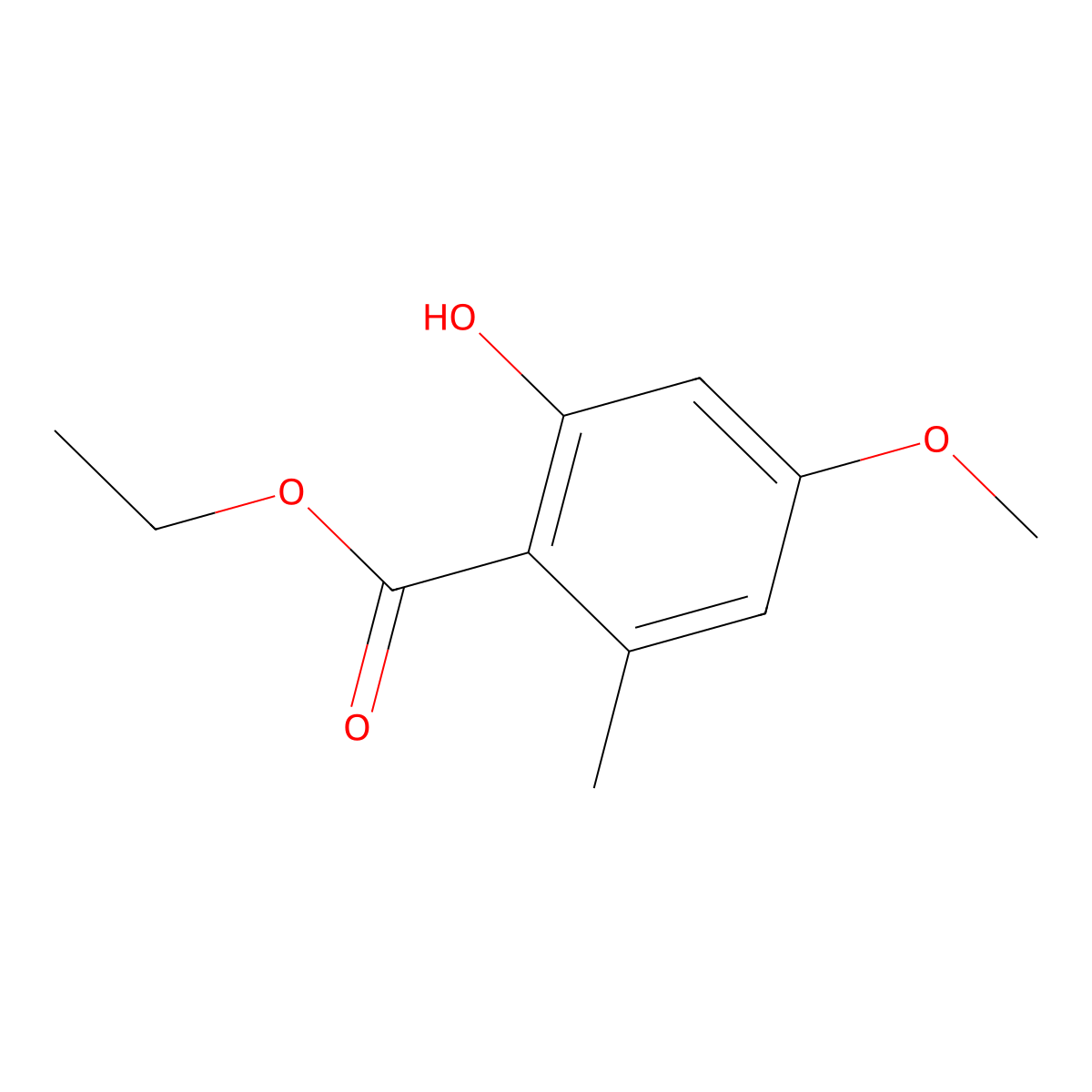 Benzoic acid, 2-hydroxy-4-methoxy-6-methyl-, ethyl ester molecular structure, CAS 6110-36-7
