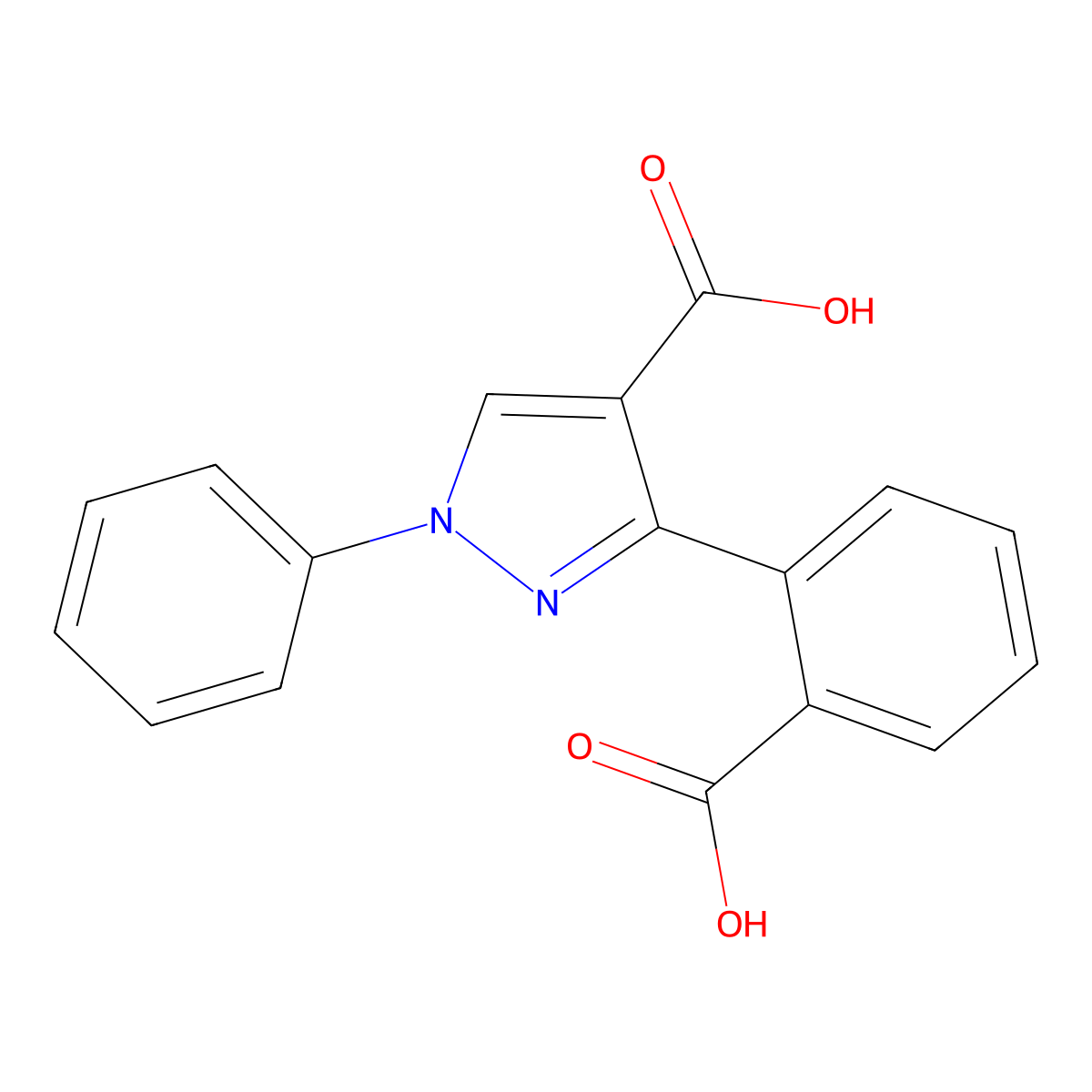3-(2-carboxyphenyl)-1-phenyl-1H-pyrazole-4-carboxylic acid molecular structure, CAS 6110-61-8