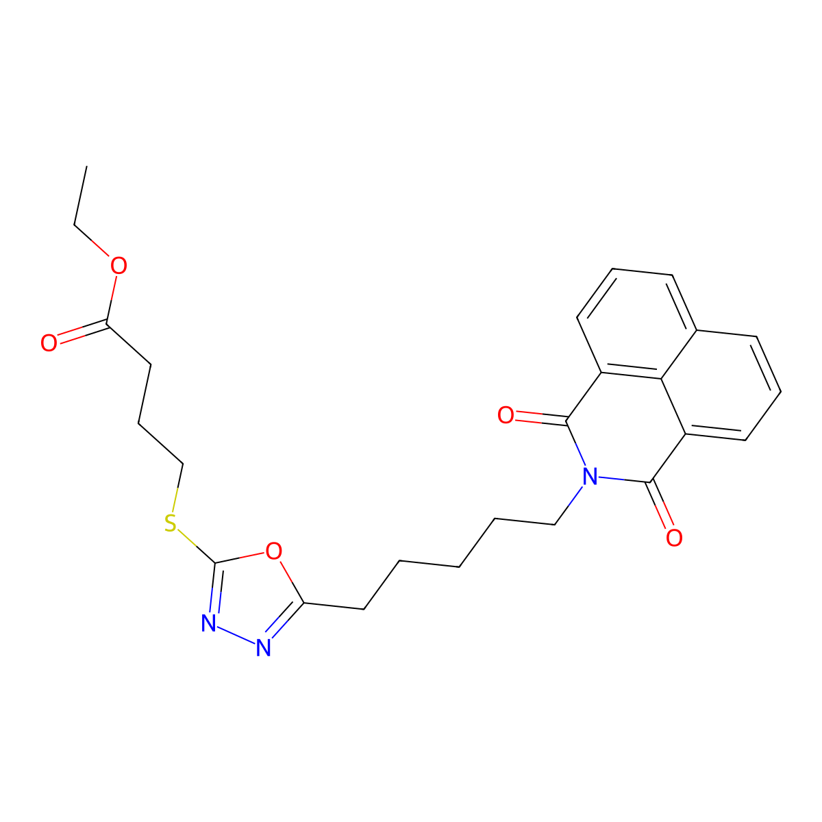 Ethyl 4-[[5-[5-(1,3-dioxobenzo[de]isoquinolin-2-yl)pentyl]-1,3,4-oxadiazol-2-yl]sulfanyl]butanoate molecular structure, CAS 611172-97-5