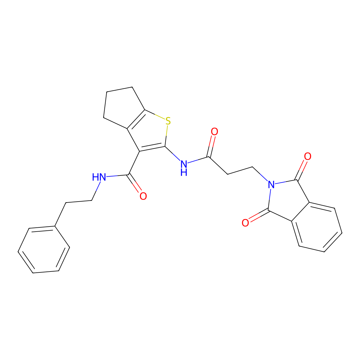 2-{[3-(1,3-dioxo-1,3-dihydro-2H-isoindol-2-yl)propanoyl]amino}-N-(2-phenylethyl)-5,6-dihydro-4H-cyclopenta[b]thiophene-3-carboxamide molecular structure, CAS 611175-11-2