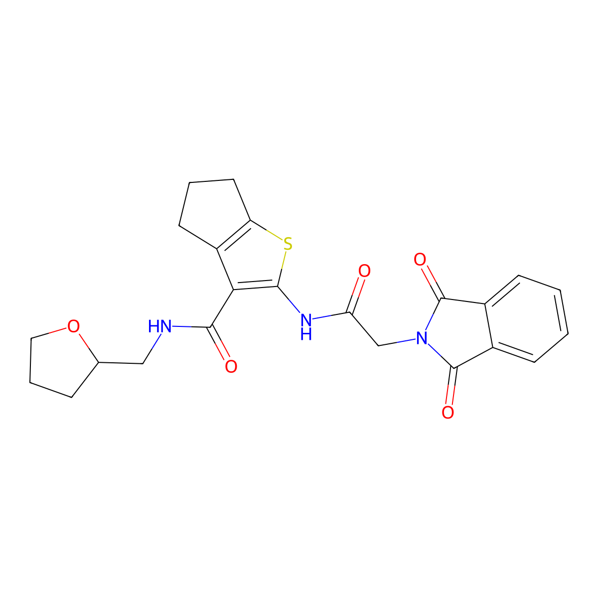 2-{[(1,3-dioxo-1,3-dihydro-2H-isoindol-2-yl)acetyl]amino}-N-(tetrahydro-2-furanylmethyl)-5,6-dihydro-4H-cyclopenta[b]thiophene-3-carboxamide molecular structure, CAS 611175-15-6
