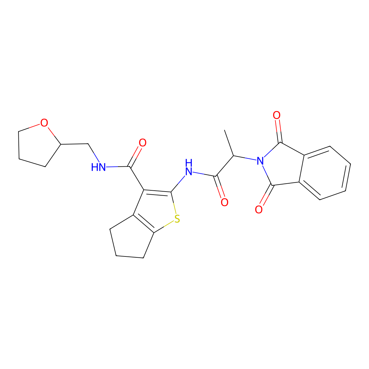 2-{[2-(1,3-dioxo-1,3-dihydro-2H-isoindol-2-yl)propanoyl]amino}-N-(tetrahydro-2-furanylmethyl)-5,6-dihydro-4H-cyclopenta[b]thiophene-3-carboxamide molecular structure, CAS 611175-17-8