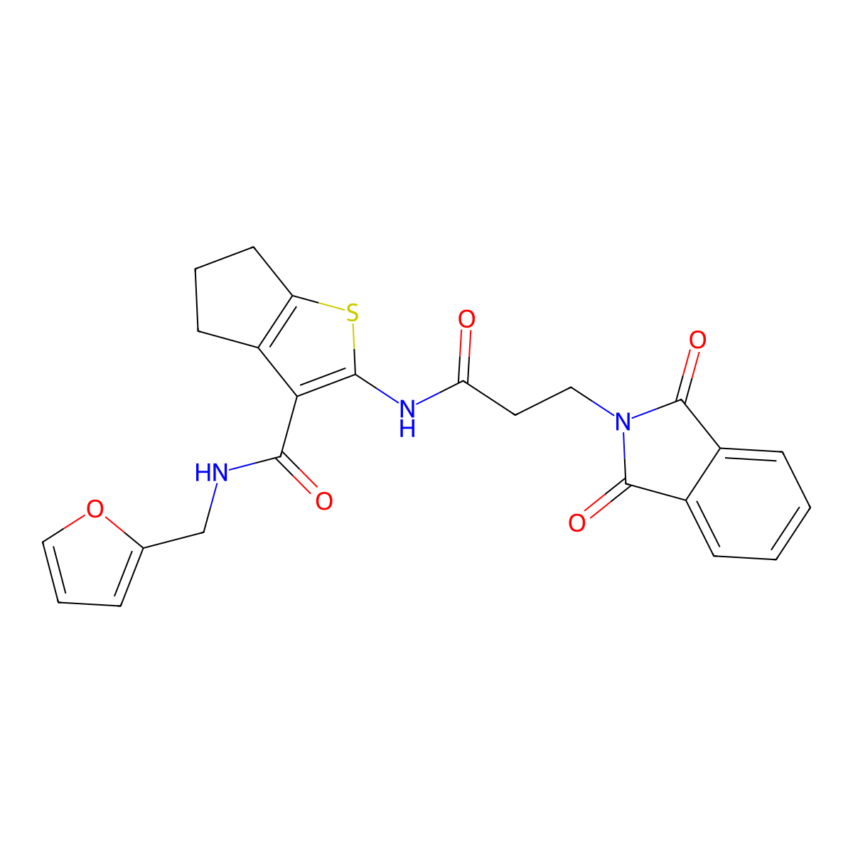 2-{[3-(1,3-dioxo-1,3-dihydro-2H-isoindol-2-yl)propanoyl]amino}-N-(furan-2-ylmethyl)-5,6-dihydro-4H-cyclopenta[b]thiophene-3-carboxamide molecular structure, CAS 611175-25-8