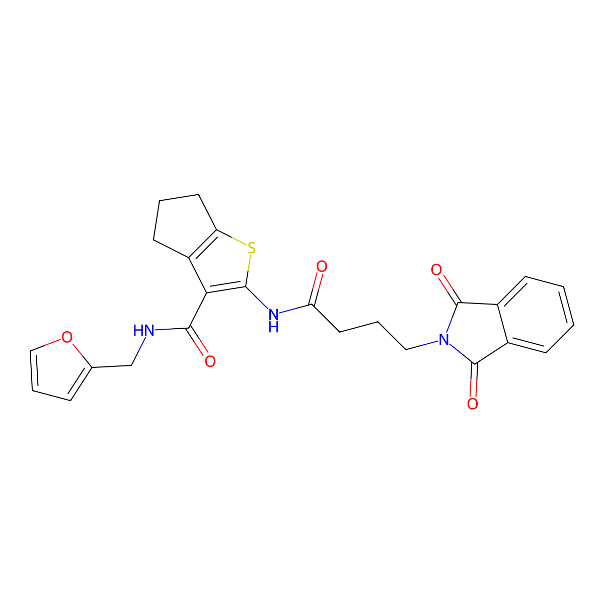 2-[[4-(1,3-dioxo-2-isoindolyl)-1-oxobutyl]amino]-N-(2-furanylmethyl)-5,6-dihydro-4H-cyclopenta[b]thiophene-3-carboxamide molecular structure, CAS 611175-26-9