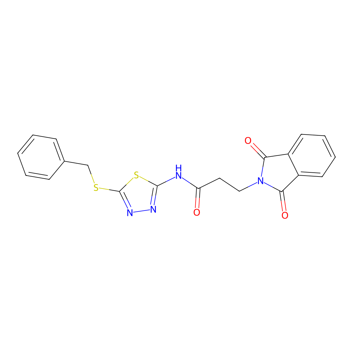 N-[5-(benzylsulfanyl)-1,3,4-thiadiazol-2-yl]-3-(1,3-dioxo-1,3-dihydro-2H-isoindol-2-yl)propanamide molecular structure, CAS 611175-39-4